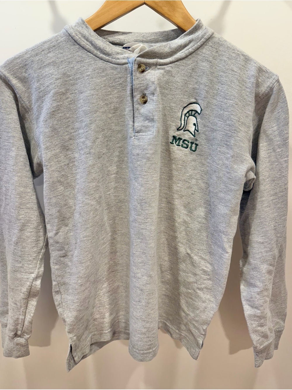 VINTAGE MICHIGAN STATE Spartans MSU Kids Long Sleeve Henley, Youth Large